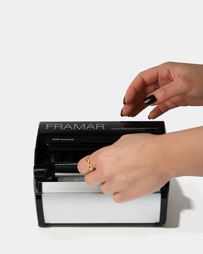 Fold freak dispenser, framar fold freak, foil dispenser and cutter, foil holder and cutter, aluminum foil dispenser, aluminum foil dispenser with cutter, foil cutter dispenser, foil cutting machine, foil dispenser for hairdressers, foil dispenser for salon, dispenser foil dispenser, framar foil dispenser instructions, foil roll dispenser-hover