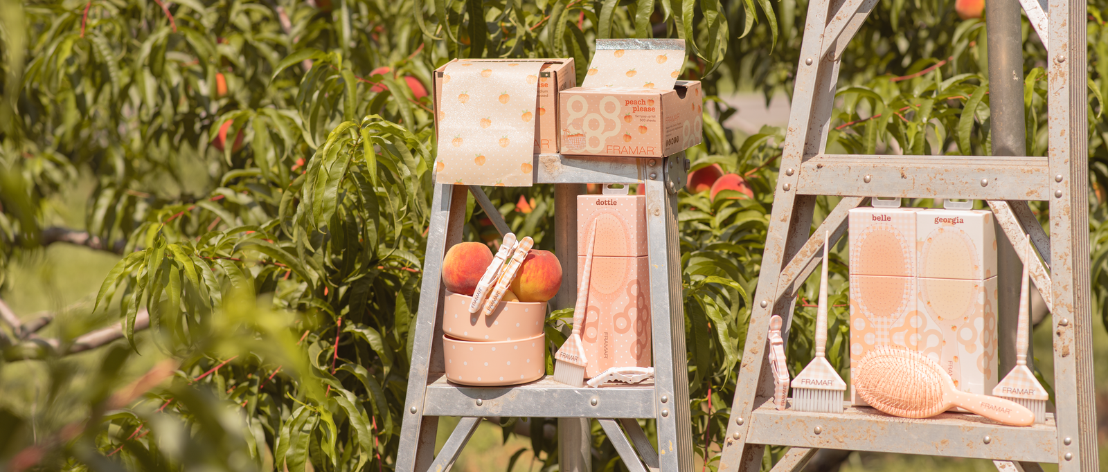 The full Framar Peach Please collection styled together in the studio
