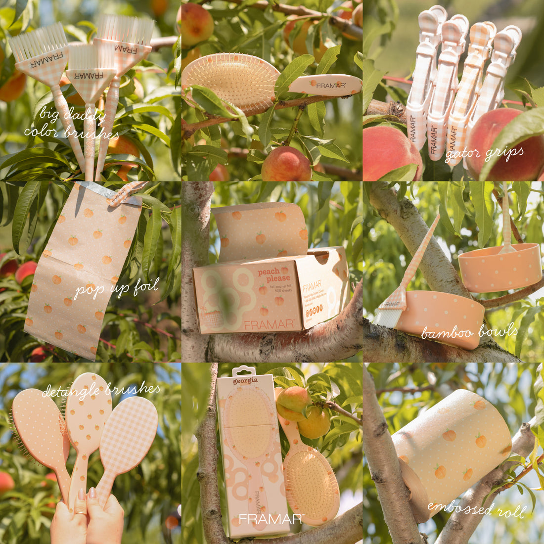 Framar Peach Please collection styled on peach satin with polka dots and gingham